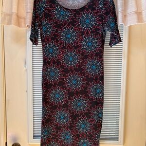 LuLaRoe Black and Blue Sheath Midi Dress